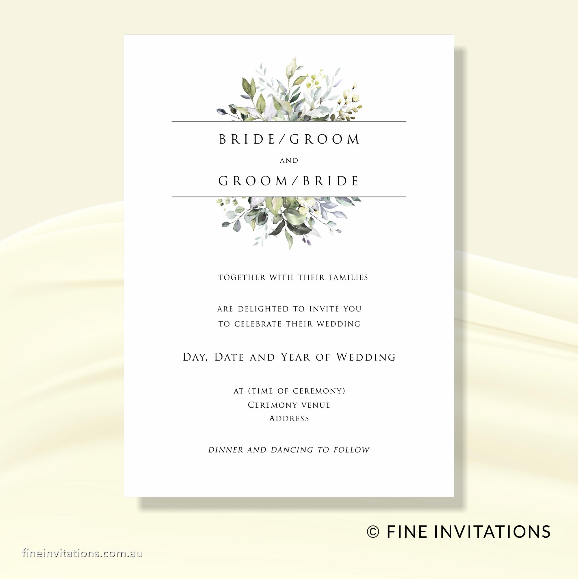 watercolour leaves wedding invitations sydney