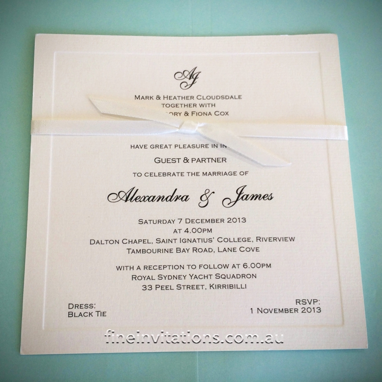 Formal square wedding invitation ivory embossed Sydney