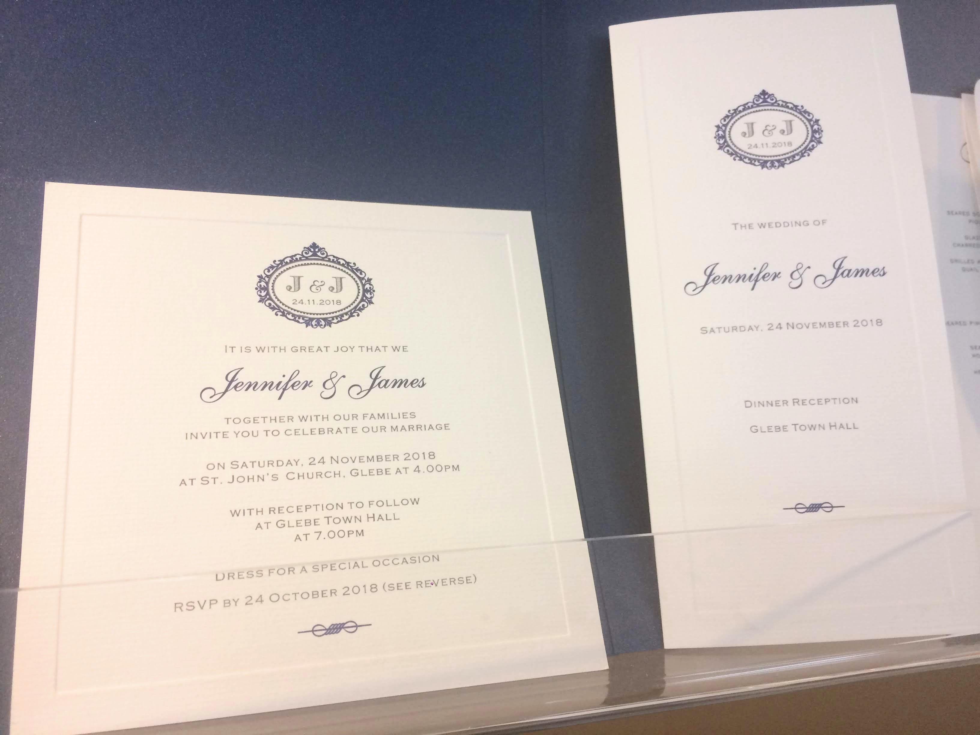 Wedding invitation and menu Sydney