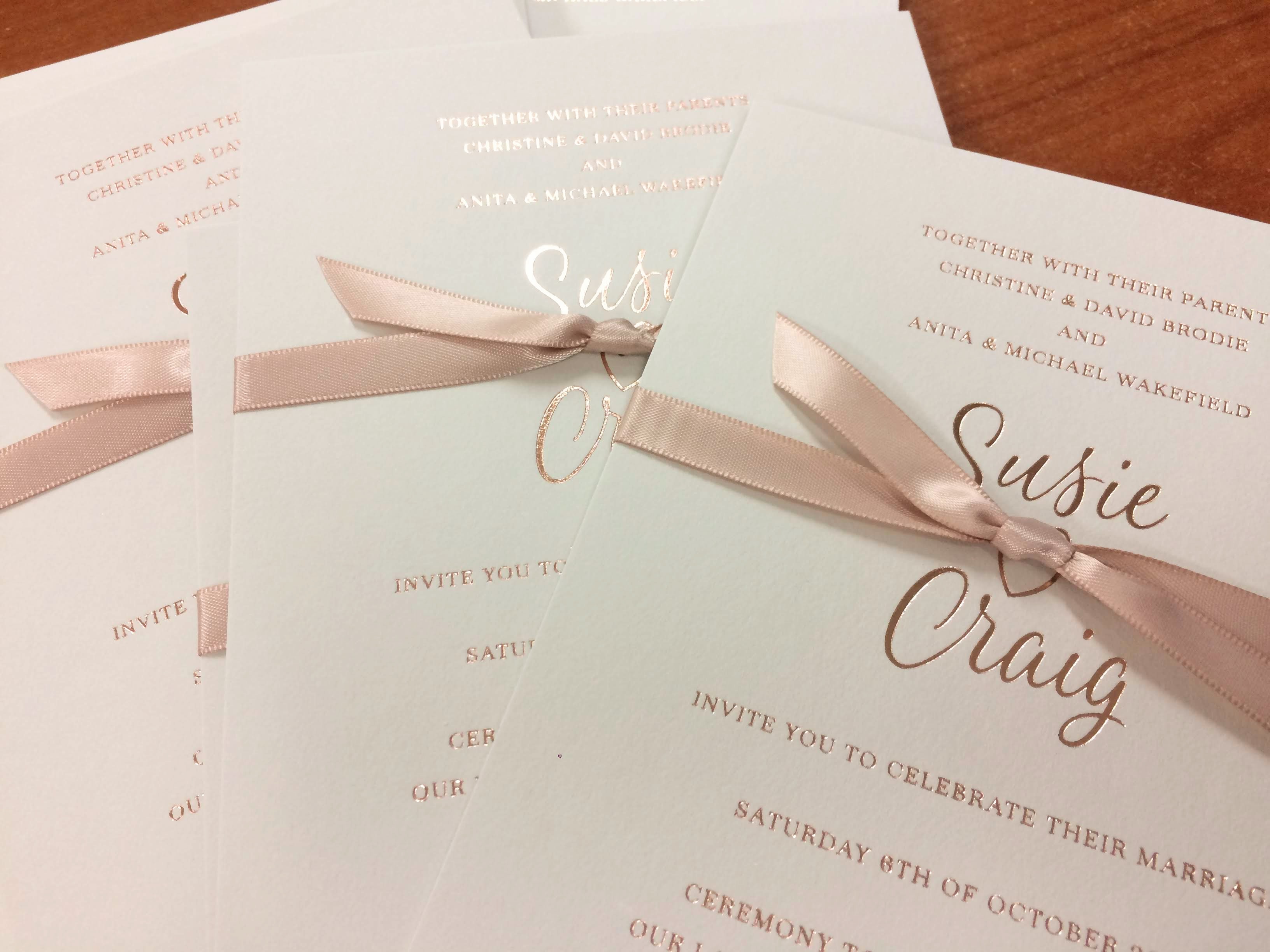 Rose gold foil wedding invitations, Sydney