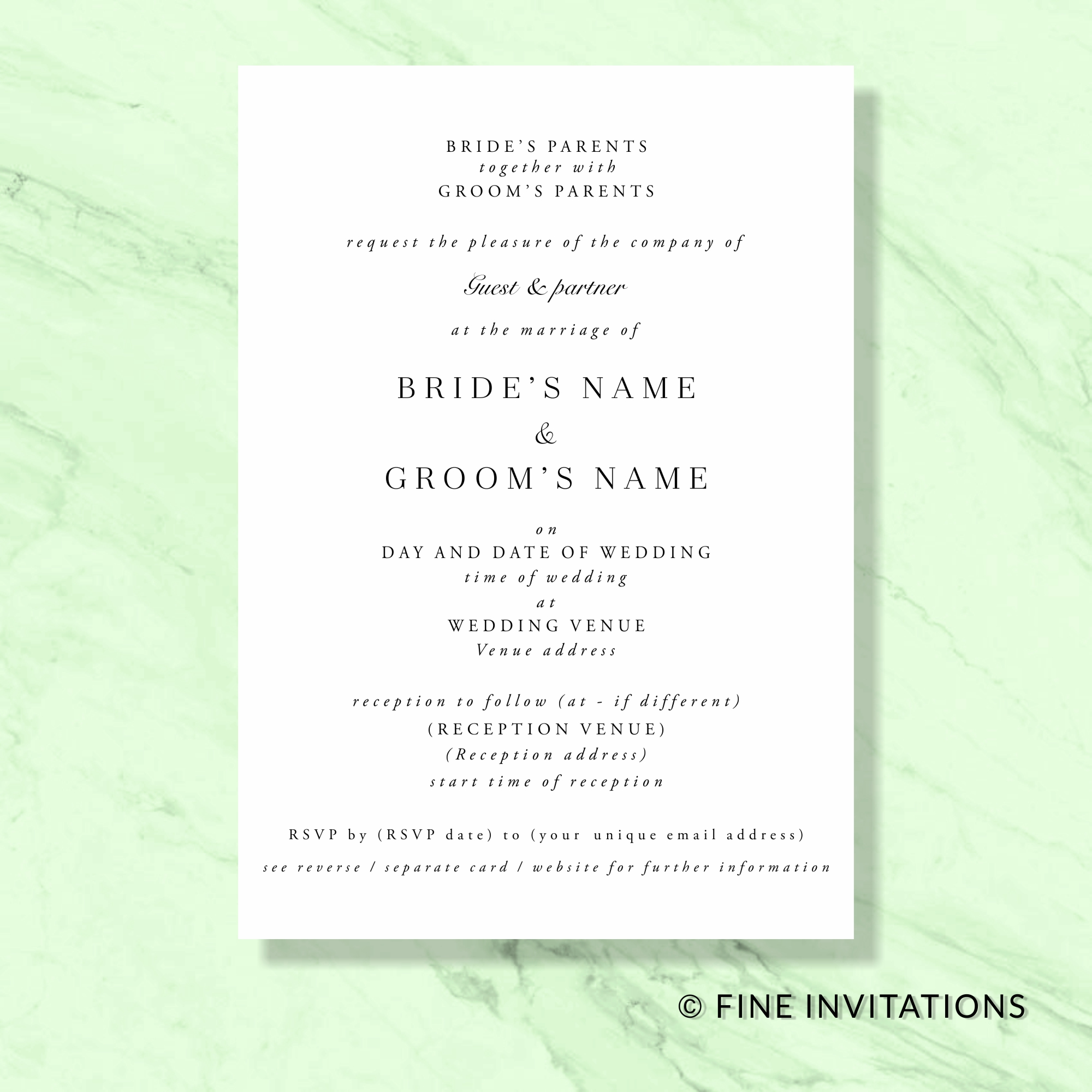 Chic modern formal stylish simple elegant wedding invitation