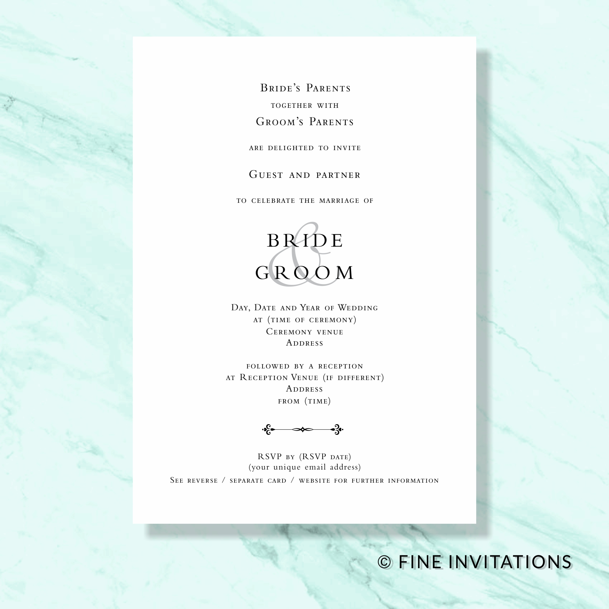 Formal simple stylish elegant wedding invitation Sydney