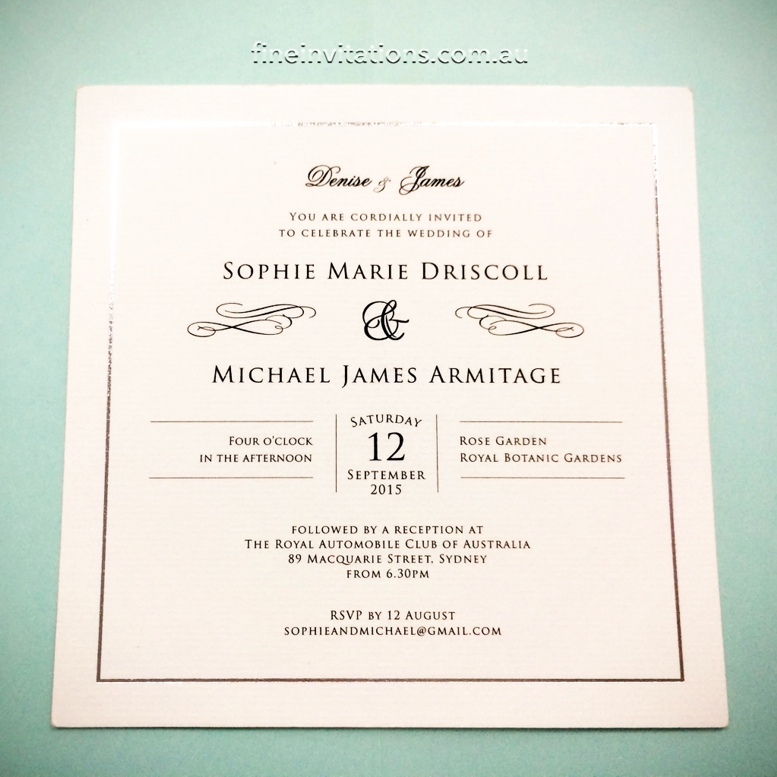 formal square white invitation with silver border