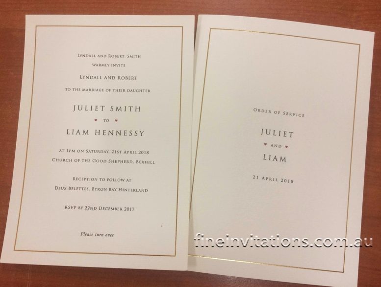 Elegant Sydney wedding invitation and ceremony program