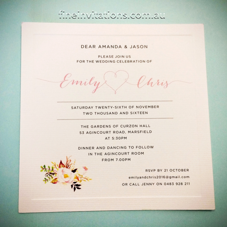 Sydney wedding invitation blush flowers
