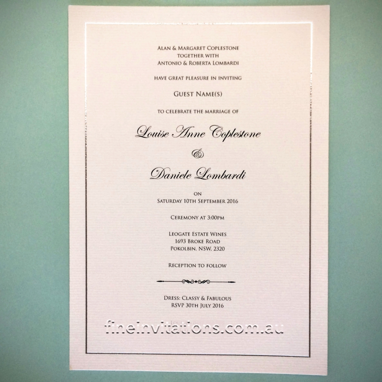 Formal Sydney wedding invitation silver foil
