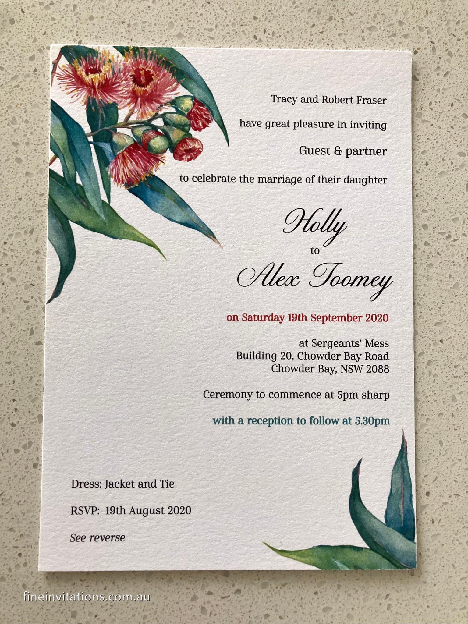 Sydney wedding invitations Australian native flowers
