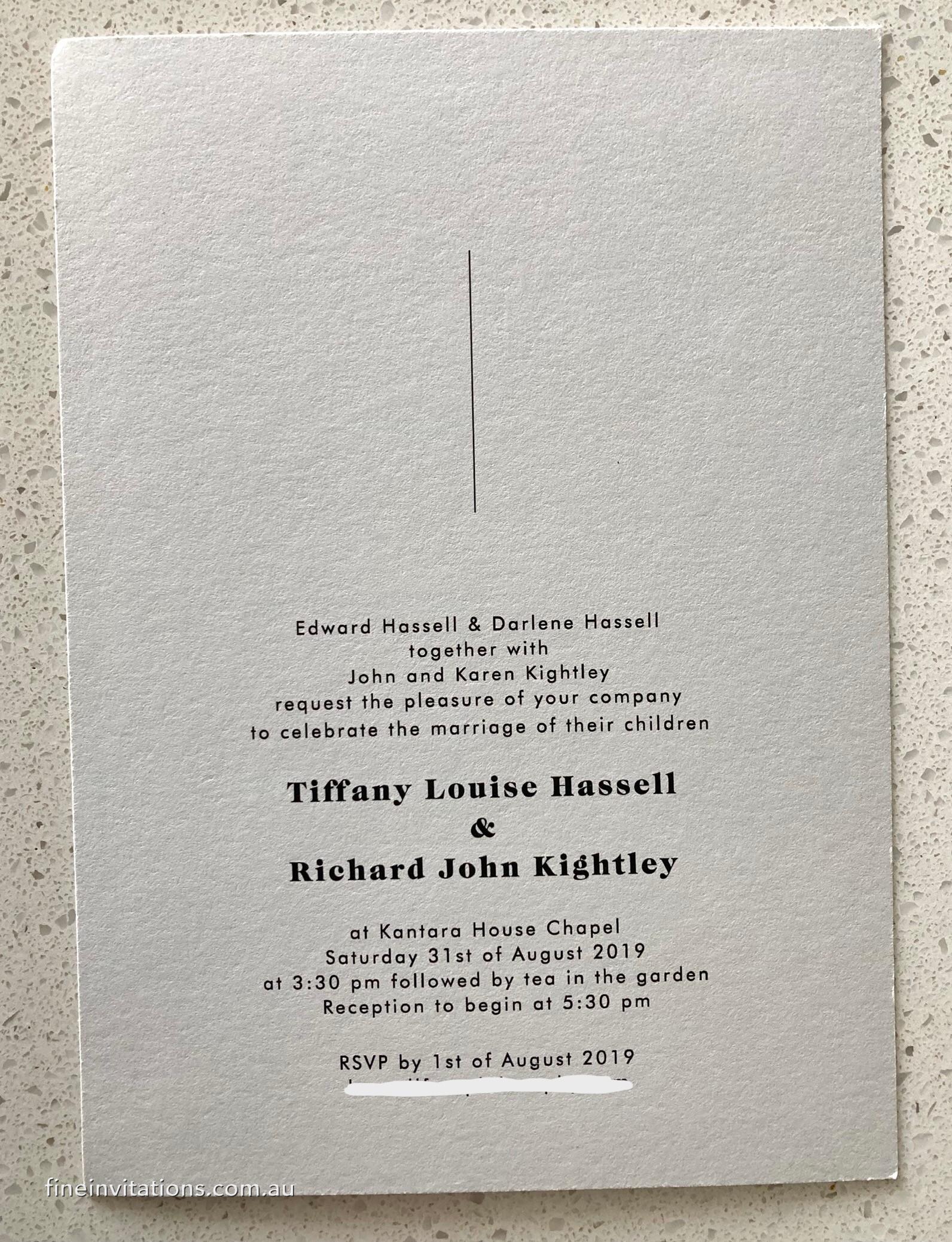 modern Sydney wedding invitation on grey cardstock