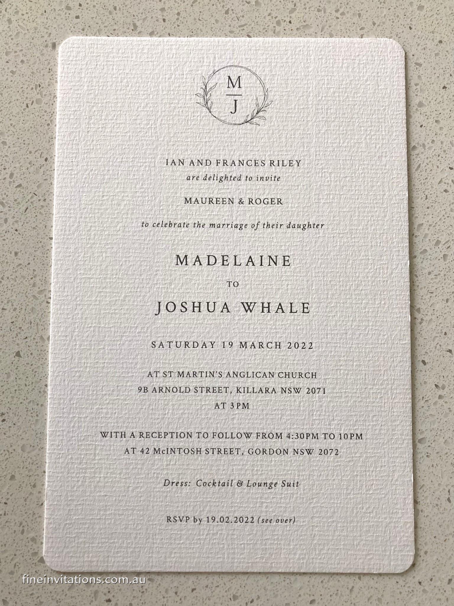 Sydney wedding ivory wedding invitation