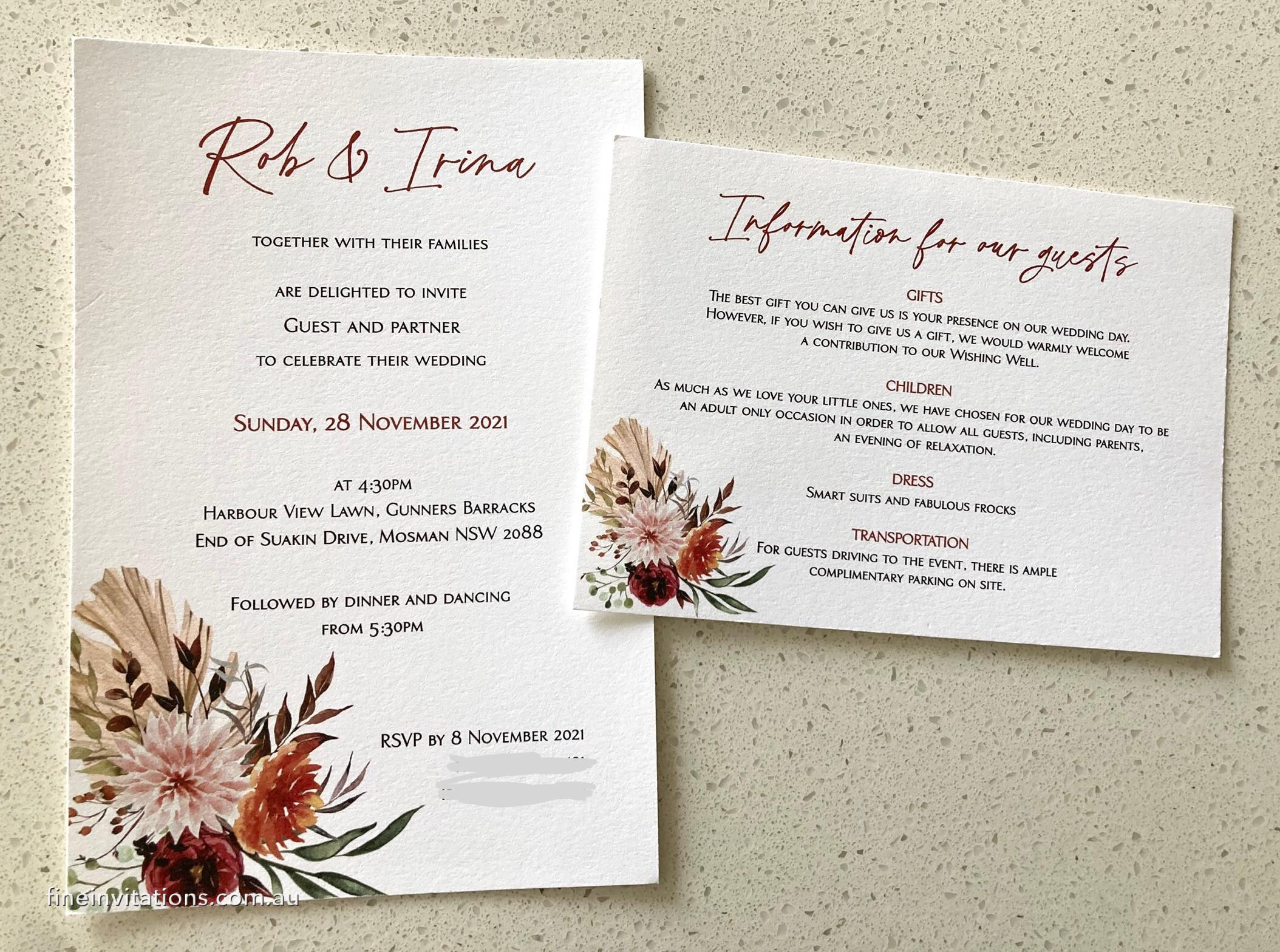 Sydney wedding invitation autumn tones terracotta