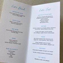Sydney wedding DL folded menu card