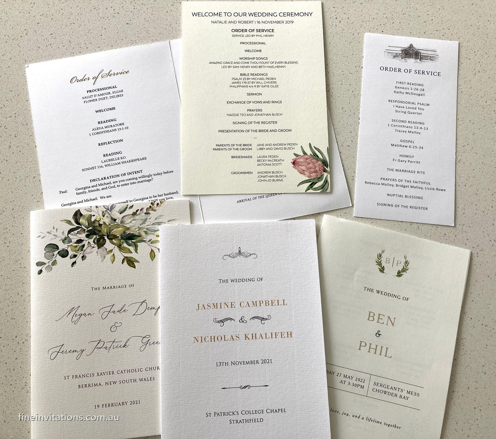 Sydney wedding programs
