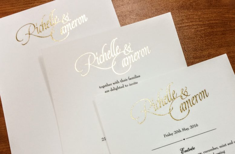 custom gold foil wedding invitation Sydney