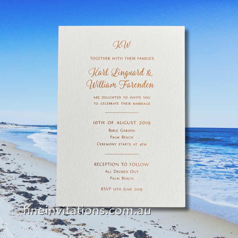 copper foil stamped wedding invitations