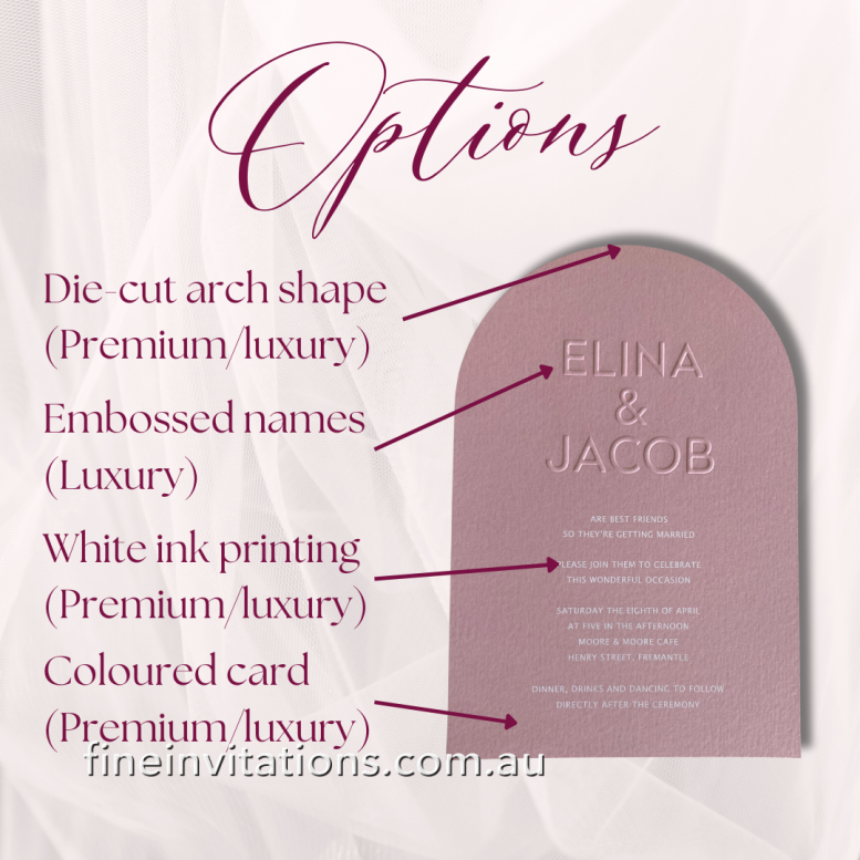 shapes, colours and embossing for wedding invitations