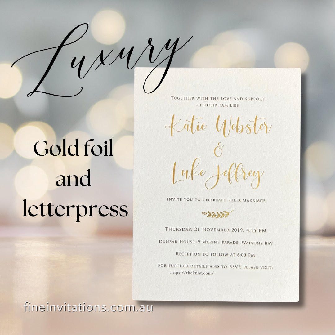 letterpress and gold foil stamped wedding invitations