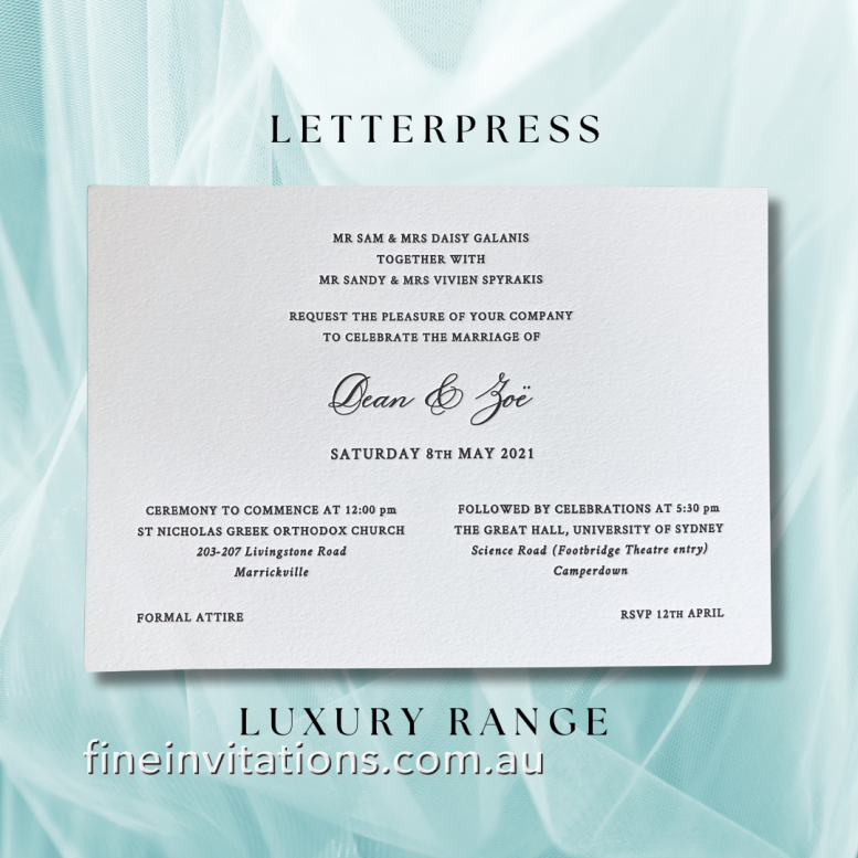 Sydney letterpress invitations