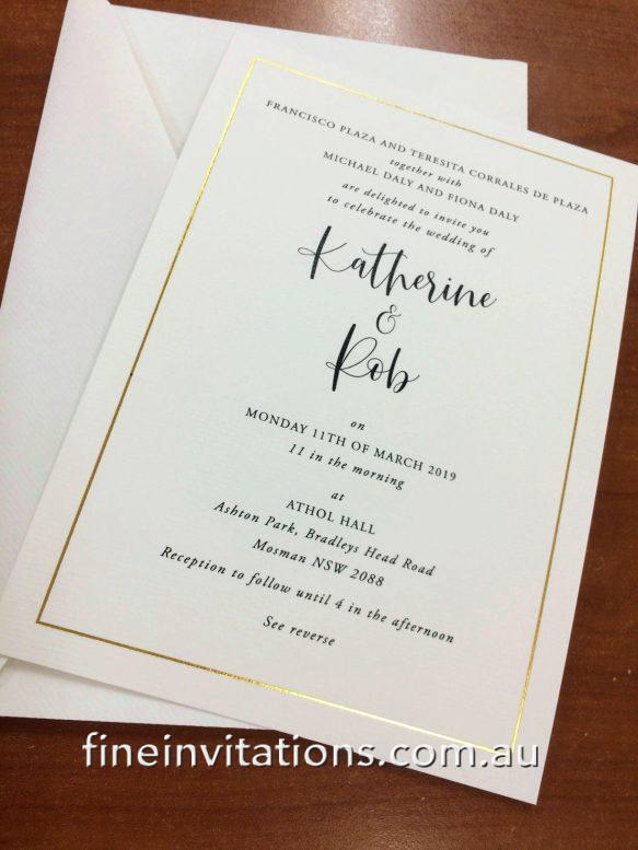 Sydney wedding invitation modern style elegant with gold