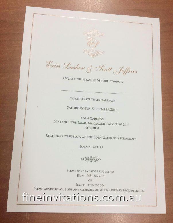 Rose gold foil Sydney wedding invitation