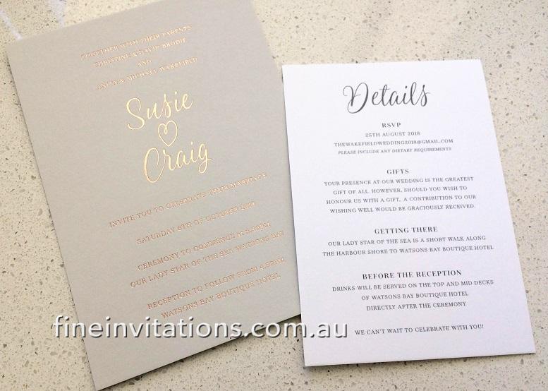 Elegant Sydney wedding invitations foiled invitations