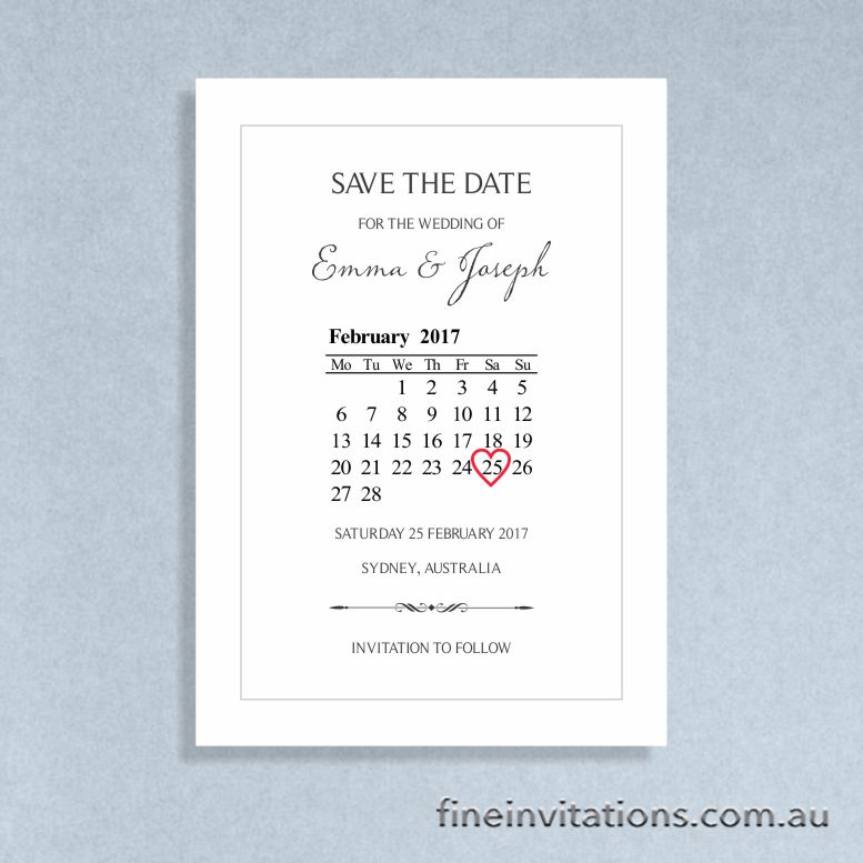 Sydney Save The Date card calendar design
