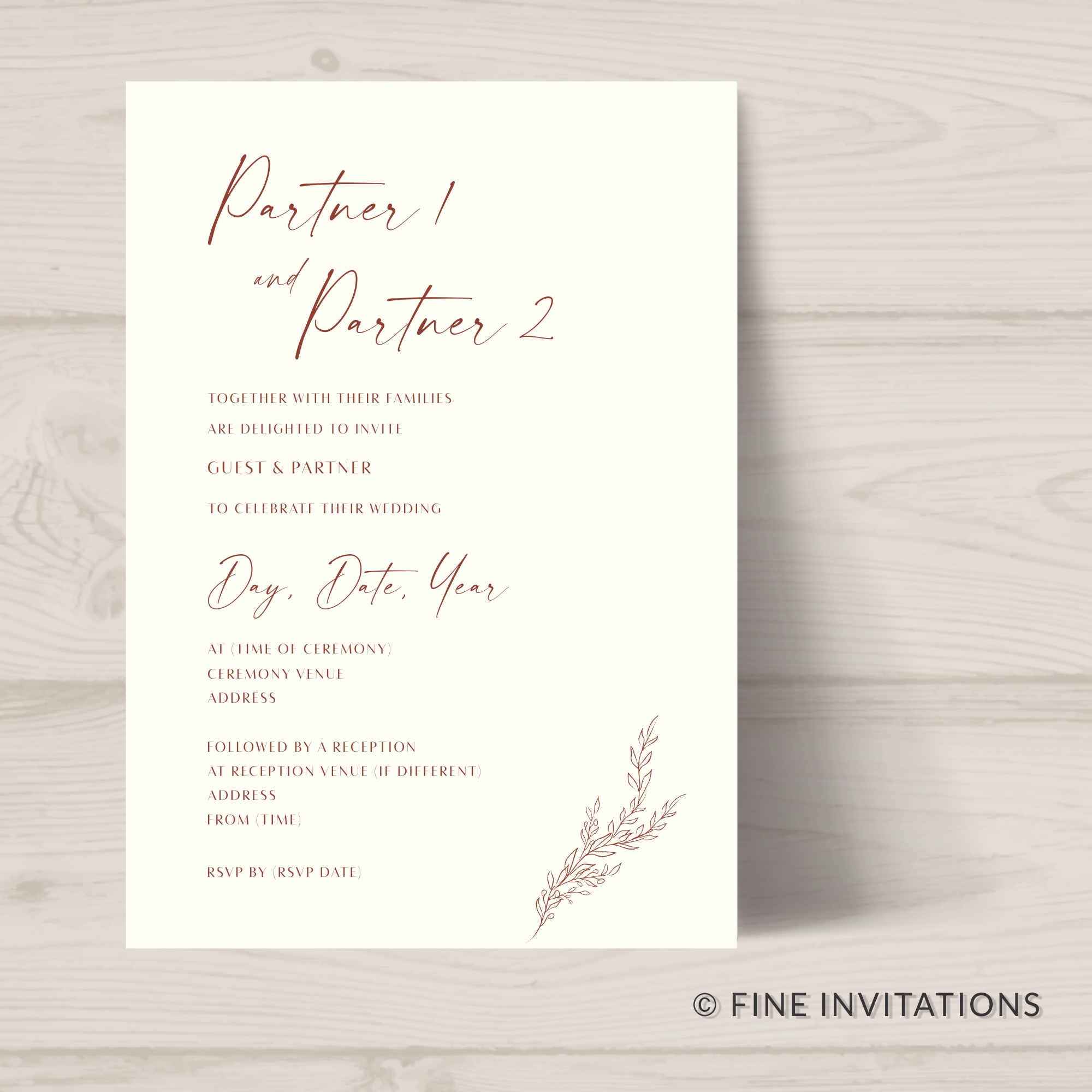Minimalist wedding invitation, simple line art